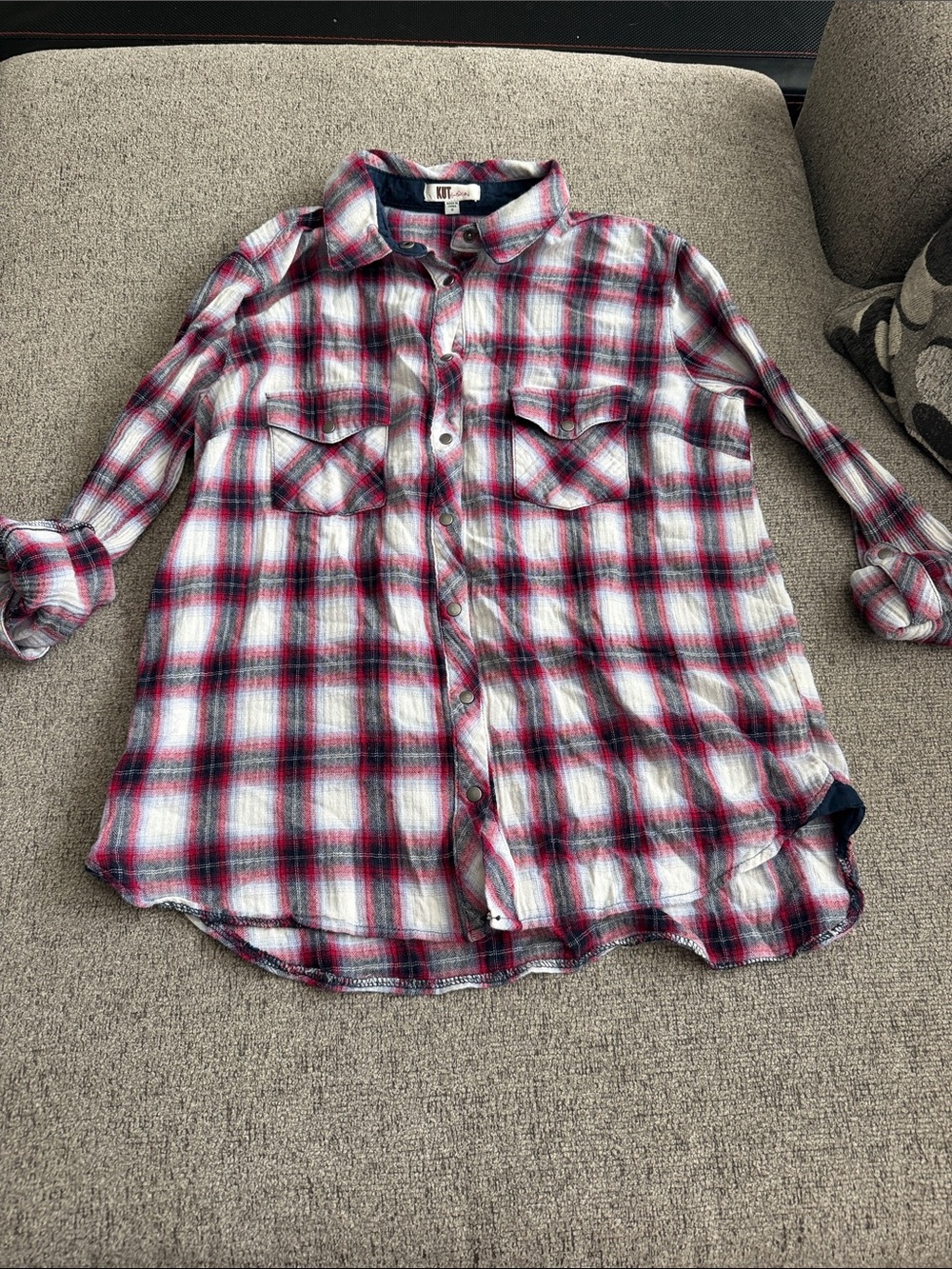 Kut from the Kloth Girls Plaid Button-Down Shirt in Red, White & Navy